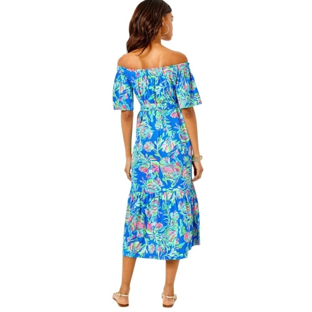 LILLY PULITZER Small Merle Midi dress Blue Flare Fancy Fins - Picture 6 of 15